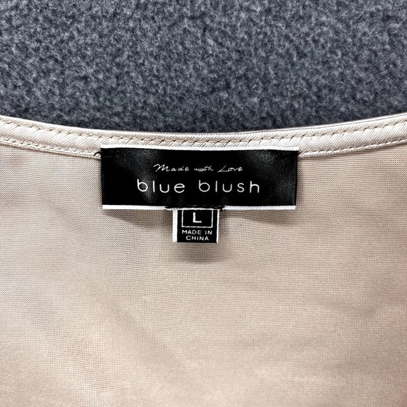 Blue Blush Top womens Large Satin corset Beige Crop Puff short Sleeve sweetheart - Picture 9 of 13